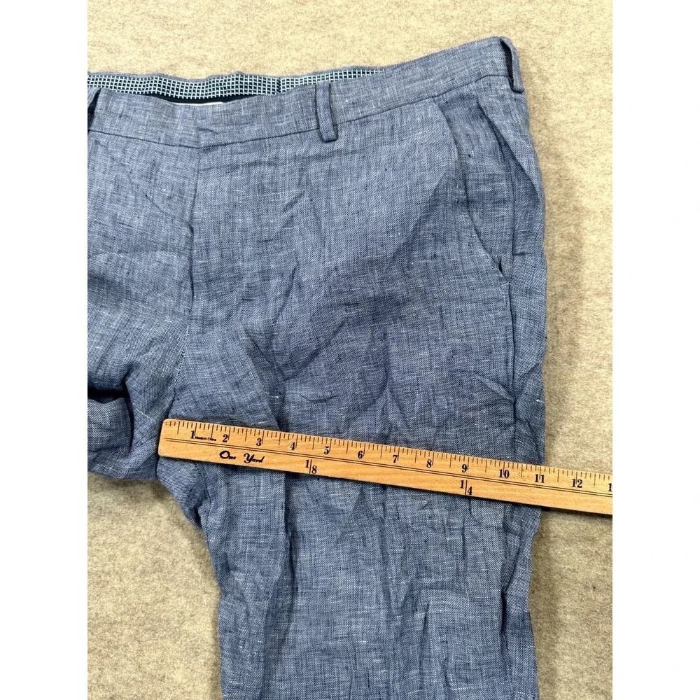 Murano Baird McNutt Slim Alex Fit Dress Pants Mens 34x30 Blue Flat Front Linen